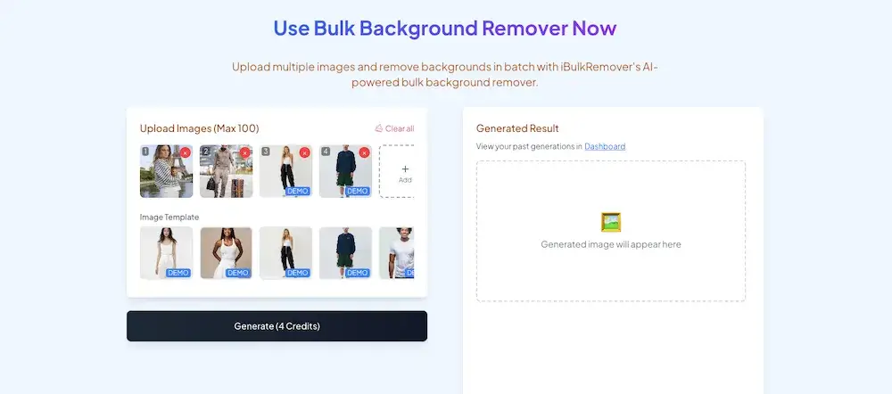 Bulk Background Remover Step 1: Upload multiple images interface